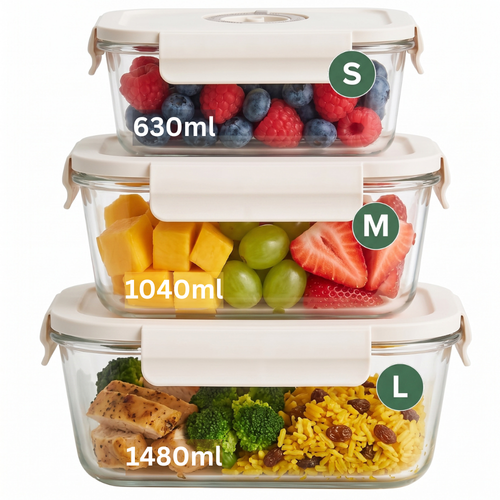 3 Vacuum Sealed Glass Containers